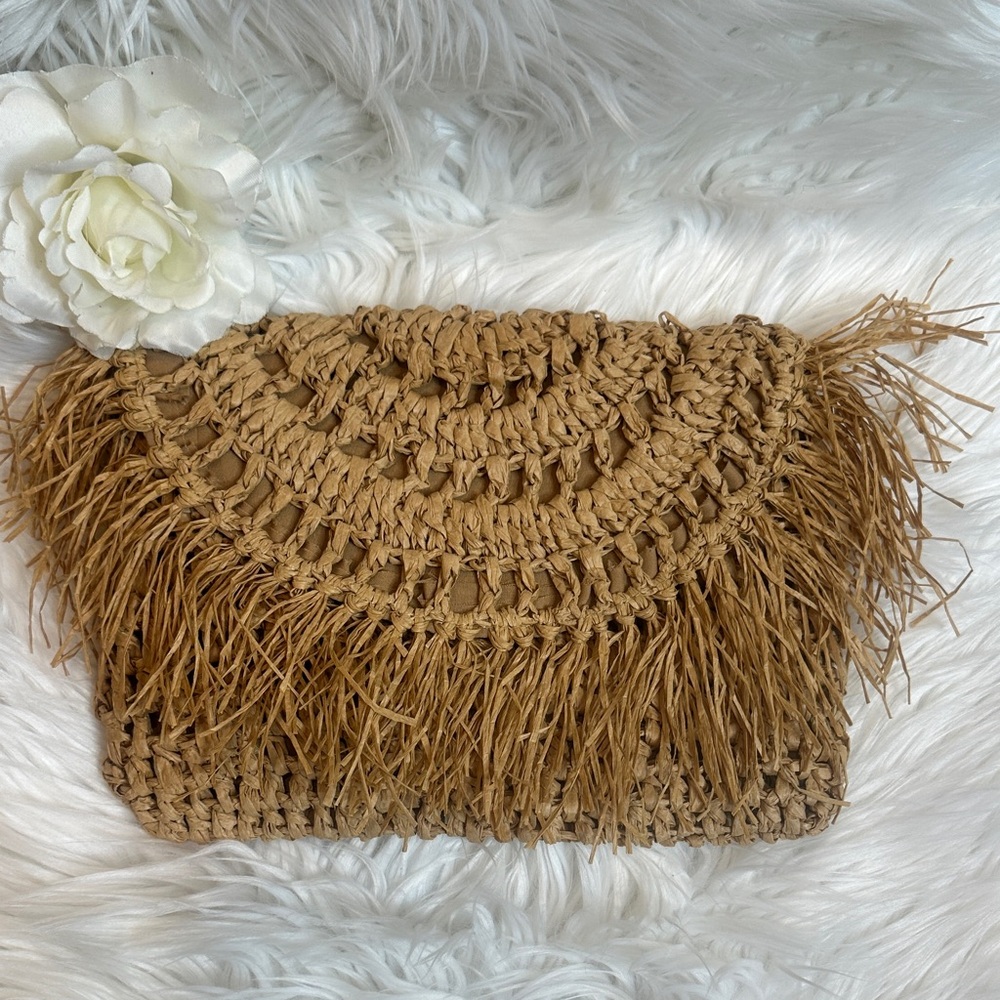 EUC 3Am Forever Paper Woven Fringe Clutch
